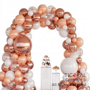 SET DE GLOBOS ARCO XL ROSA GOLD Y BLANCO LA730 119 UNIDADES